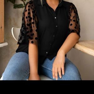 Black Swiss Dot Sleeve Collared Shirt